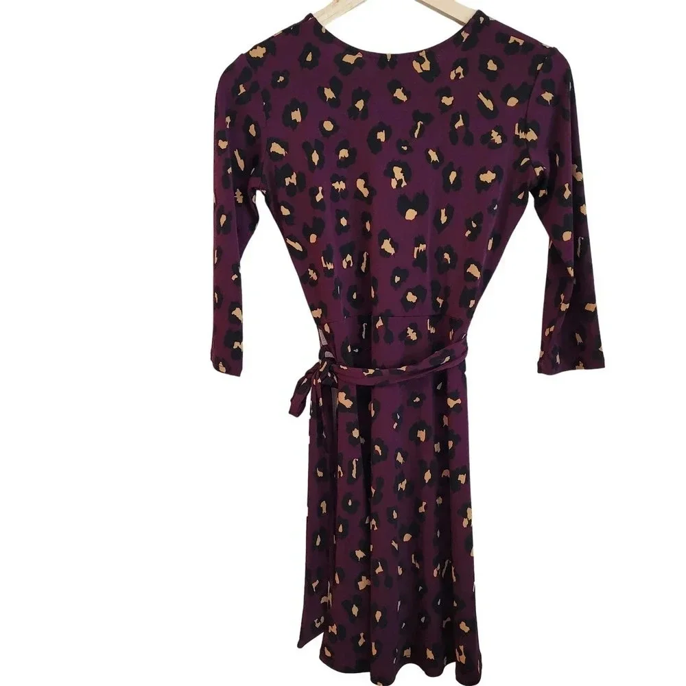 Leota Women's V-neck Faux Wrap Jersey Dress Size PXS Purple - Picture 2 of 5
